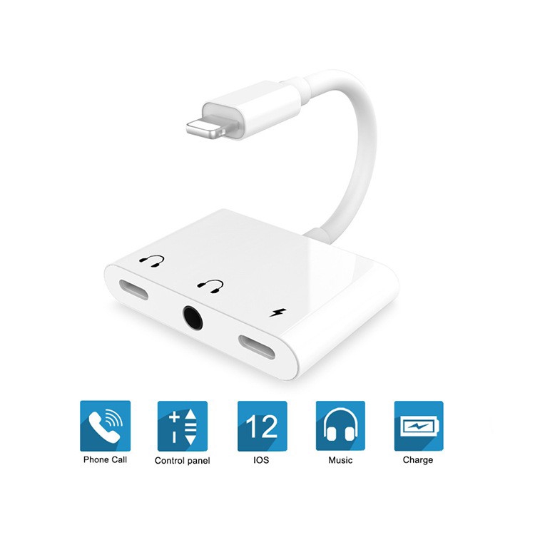 3 in 1 Charging Audio Adapter Splitter Lightning to 3.5mm Headphone Jack Aux iPhone Charging Cable Cáp Chia Cổng Sạc Và Tai Nghe 3 Trong 1 Cho Iphone