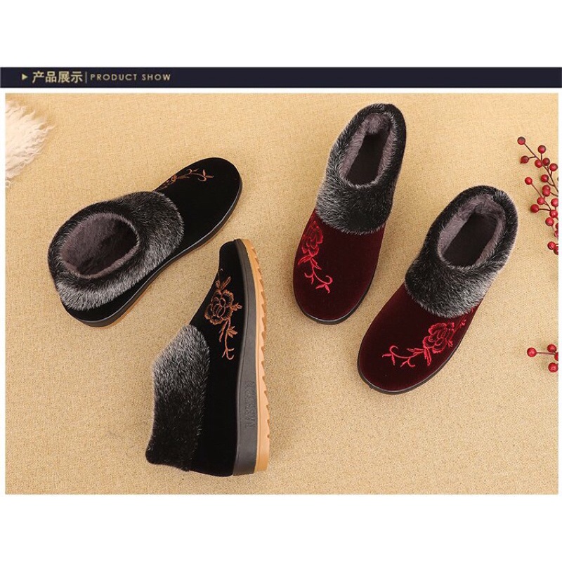 Giày nhung lót lông siêu ấm cho người trung niên các bà các mẹ