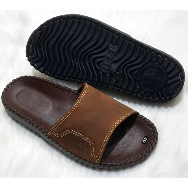 Dép da Nam Đức Trí thời trang quai ngang da bò cao cấp Mã số V57