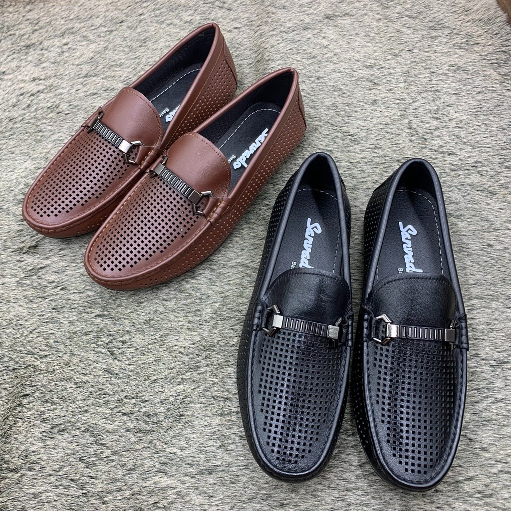 Giầy lười hè nam da bò thật đục lỗ thoáng khí