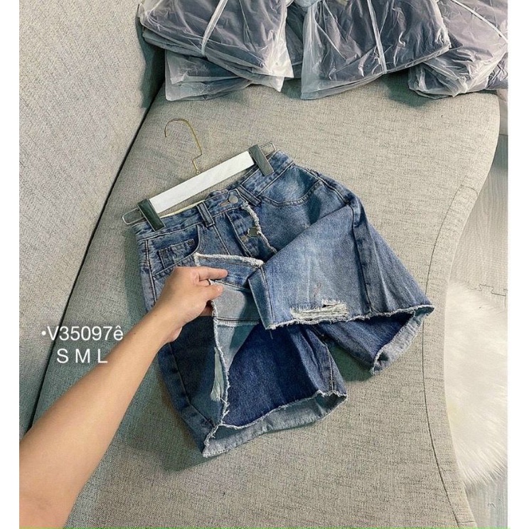 QUẦN VÁY JEANS RÁCH KHUY GIỮ CHÂN VÁY JEANS RÁCH FORM A KÈM QUẦN TRONG