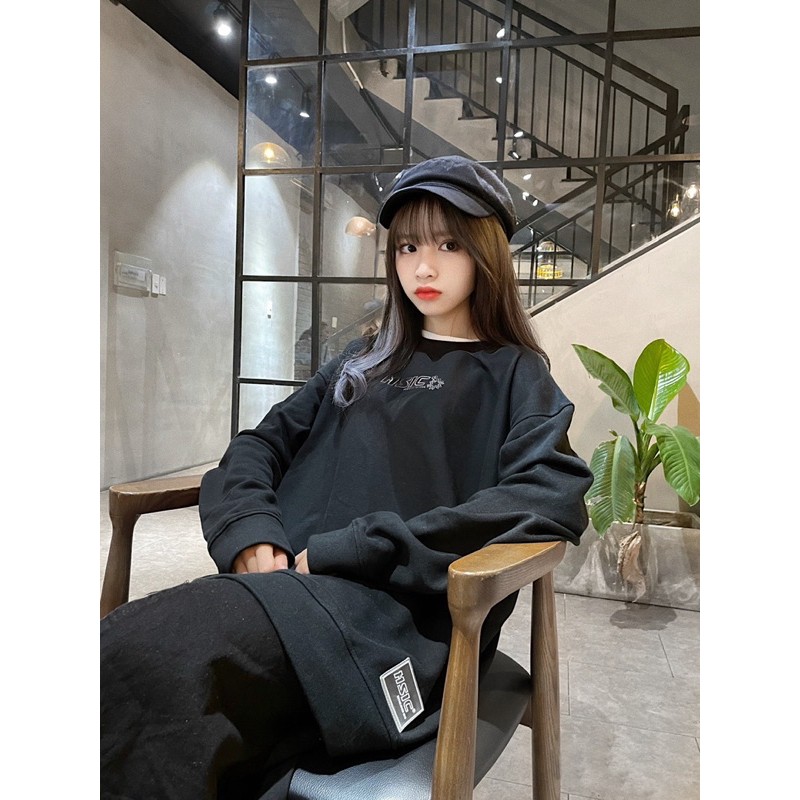 Áo Sweater 2 cổ (đen)