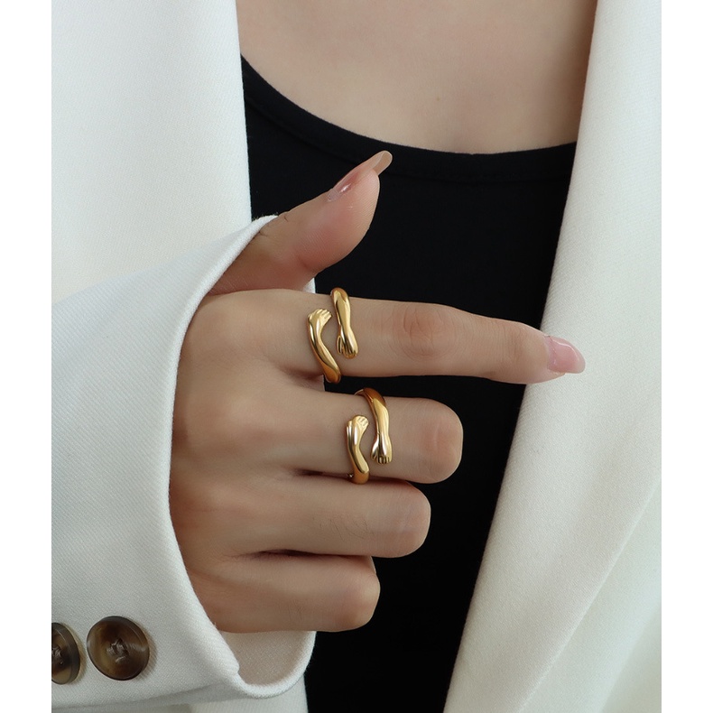 Nhẫn nữ hở tuỳ chỉnh size mạ vàng thiết kế bàn tay ôm trọn ngón tay độc đáo Boho