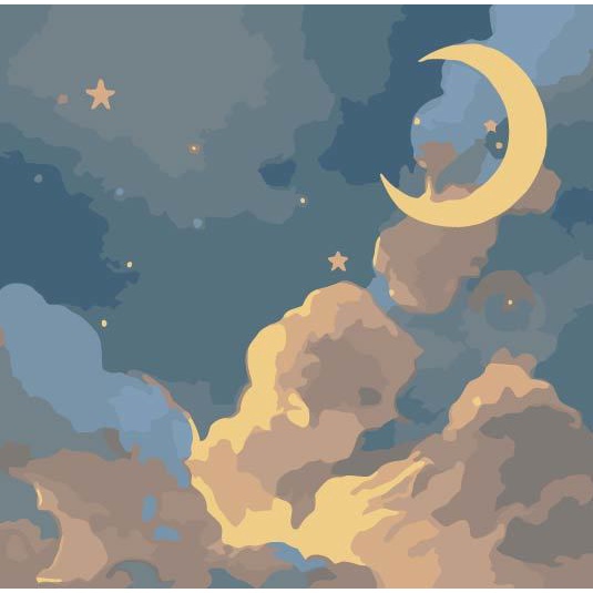 Bộ tranh sơn dầu số hoá 20x20cm Tự Làm Hình Đám Mây Và Tháng tranh tô màu theo số hoá S002 Y325