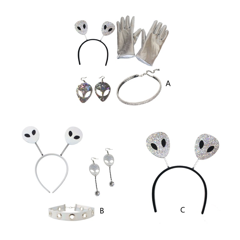 ✿ Bộ Vòng cổ + Đôi Khuyên Tai + Găng Tay Người Ngoài Hành Tinh Hóa Trang Halloween