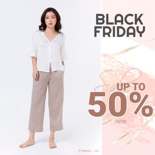 FREEDY - ĐỒ MẶC NHÀ THIẾT KẾ - BỘ LỤA TAY BÈO LỬNG - ÁO TRẮNG QUẦN BE - quà tặng, kỉ niệm, quà cưới mẹ, vợ, người yêu
