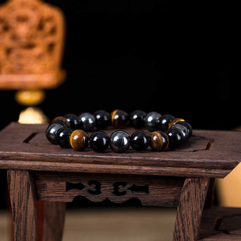 8/10mm Tiger Eye Hematite Black Obsidian Stone Bead Bracelet Men Bracelet