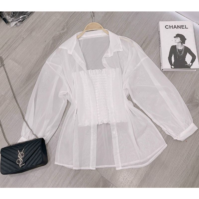 🍒🍒SÉT ÁO ỐNG NHÚN KÈM ÁO KHOÁT SƠ MI🍑