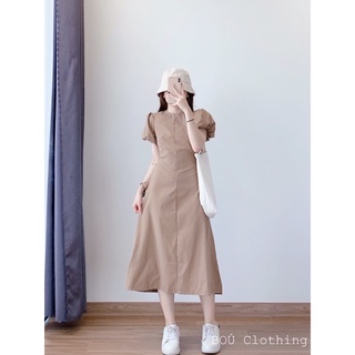 Đầm nữ midi hở lưng tay phồng thời trang (Ảnh thật)
