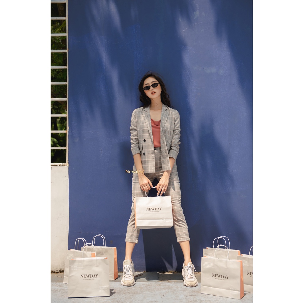 NEW DAY_Set vest kẻ vân hồng