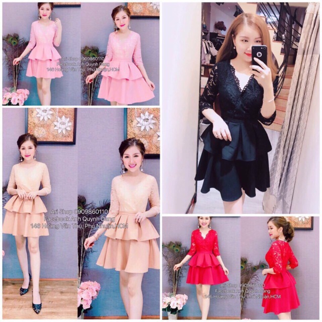 Đầm ren tay lỡ dập ly xòe