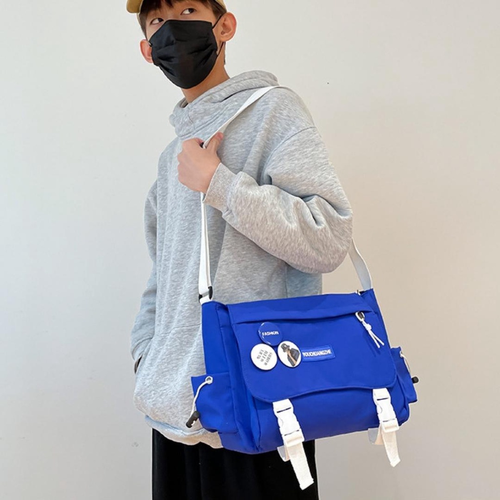 Túi đeo chéo nam nữ Messenger đi học vải Poly chống thấm nước cỡ to style Hàn Quốc TC30