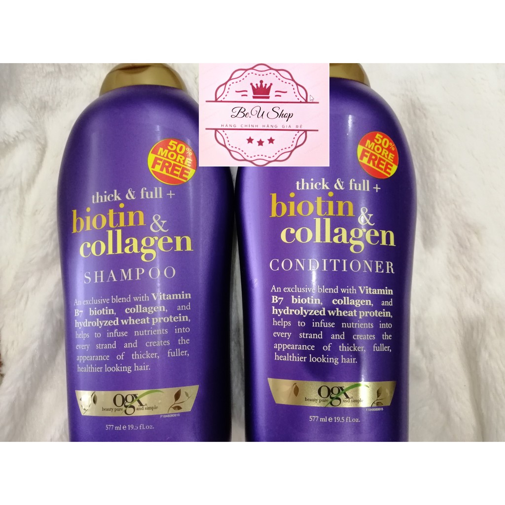 {Cam kết chính hãng} Dầu gội và Dầu xả Trị Rụng Tóc Thick &amp; Full Biotin Collagen 577 ml - 19.5 fl oz