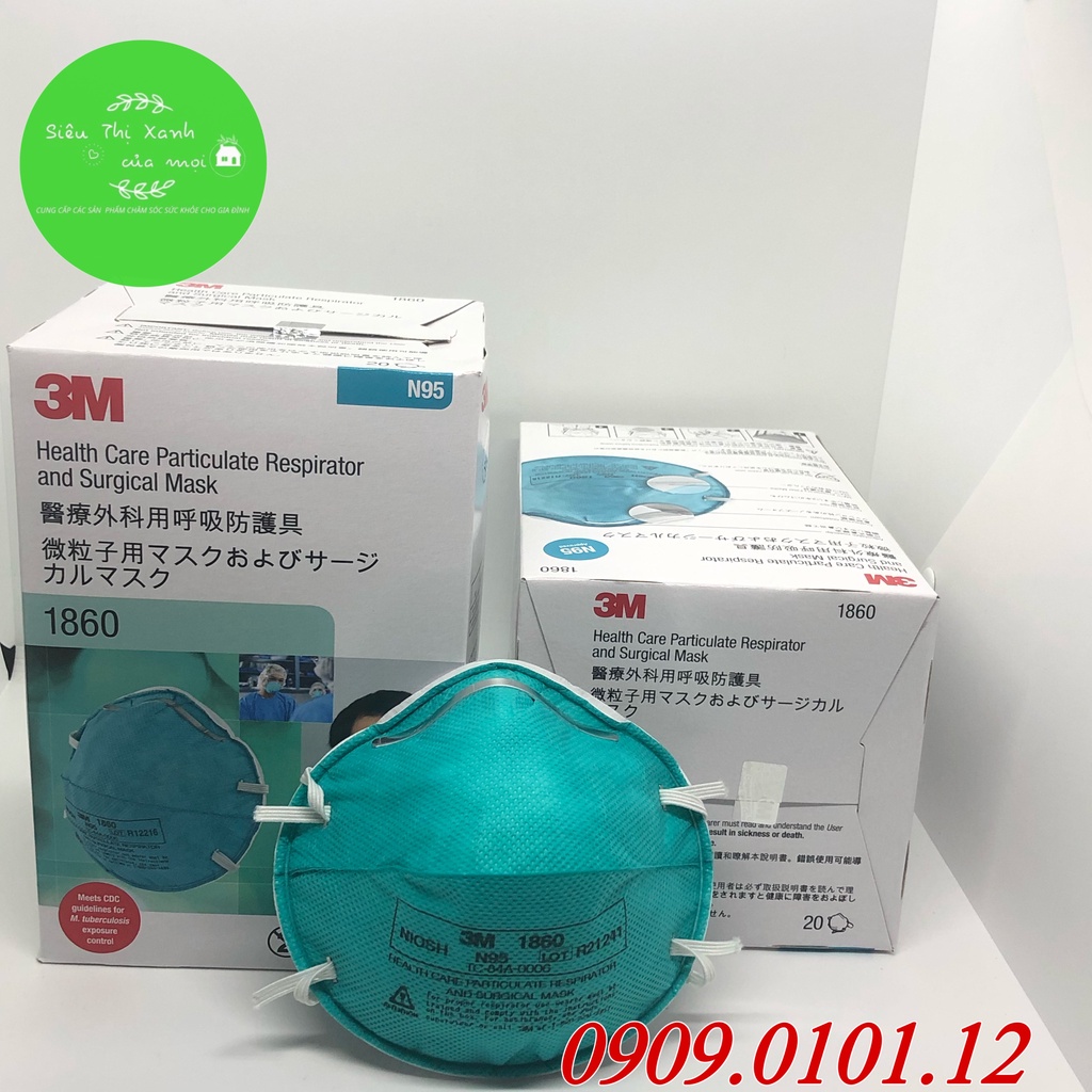 Khẩu trang 3m 1860 chính hãng hộp 20 cái, N95 mask cao cấp đạt tiêu chuẩn NIOSH (Mỹ)