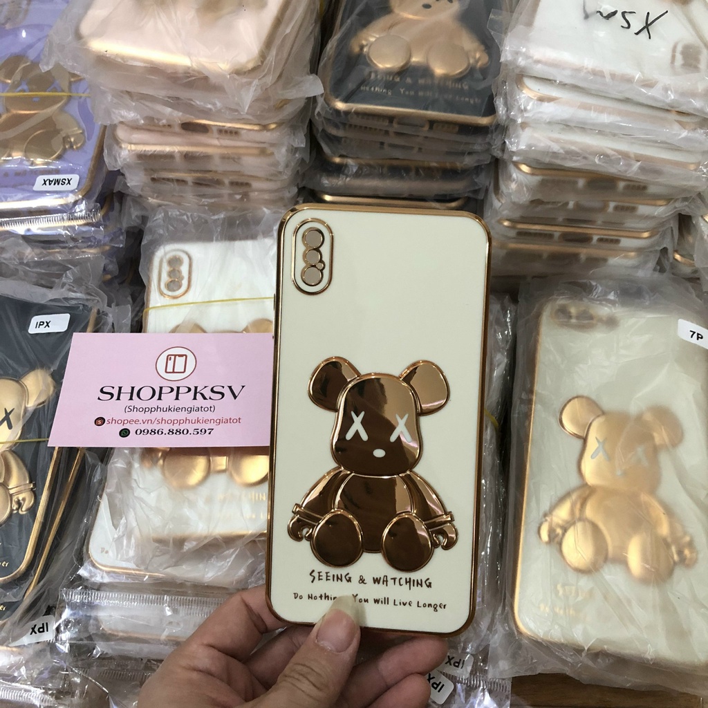 Ốp điện thoại hình gấu 3D kín màu cho iPhone 13 ProMax 12 ProMax 11 Pro Max. 14 Promax, 14pro, 7Plus , Xs Max, X.