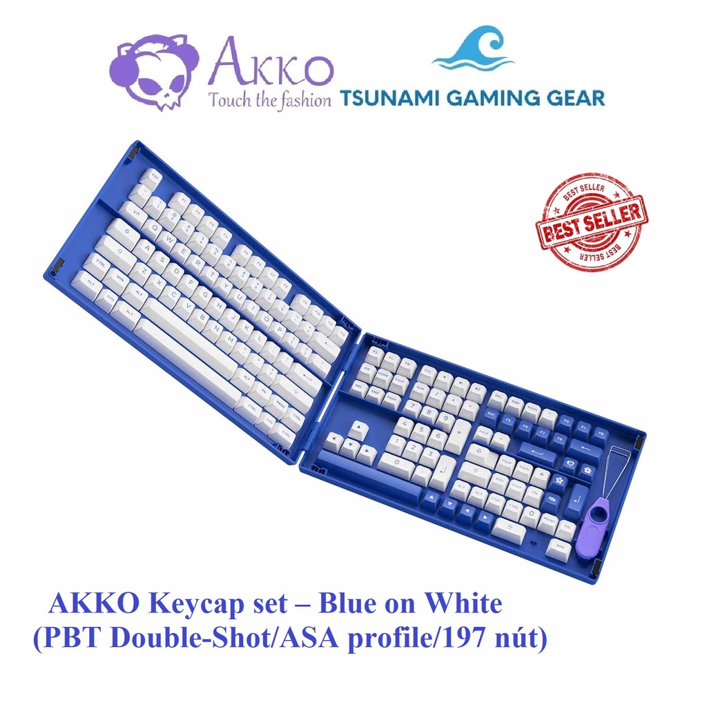 Bộ keycap phím cơ AKKO Keycap set – Black on White BoW/ Blue on White (PBT Double-Shot/ ASA profile)