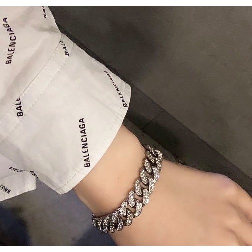 Vòng tay nam nữ thời trang + dây chuyền lắc tay unisex màu bạc Asta Accessories Titan không gỉ - Cuban đá