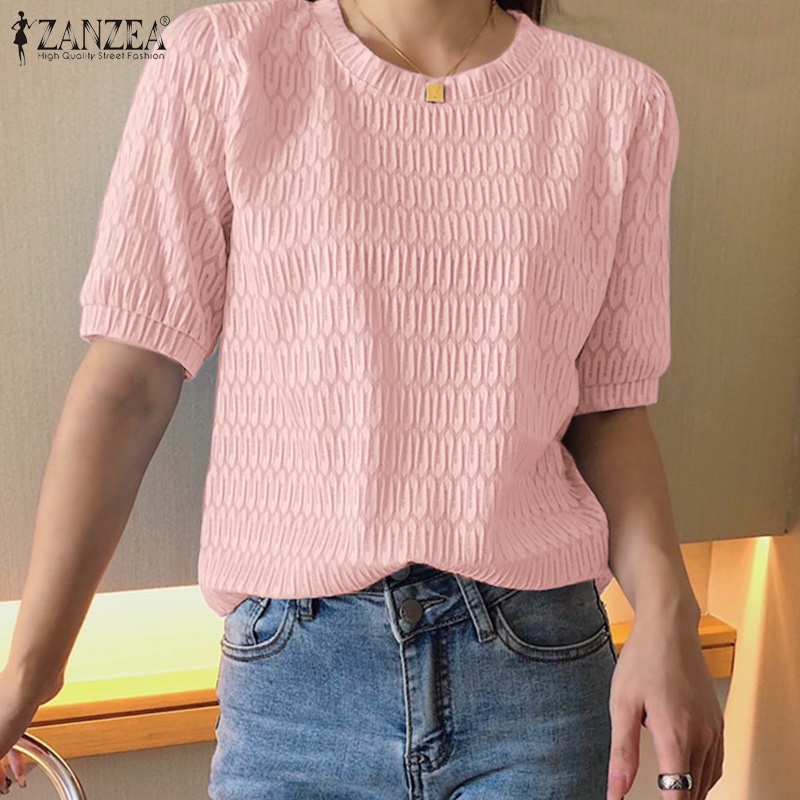 Zanzea Áo Kiểu Tay Phồng Ngắn Cổ Tròn Thời Trang Cho Nữ