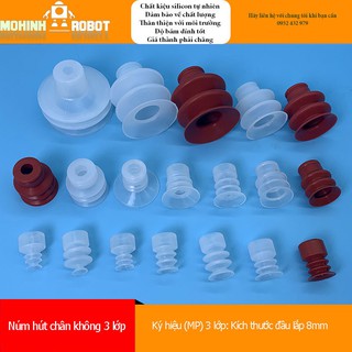 Núm hút chân không SMC, giác hút chân không 3 lớp đầu lắp 8mm, silicon trắng