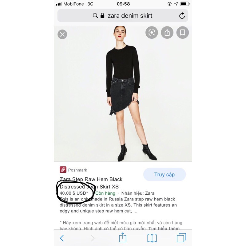 Thanh lý chân váy Zara denim size M, Chân váy jean Zara auth size M