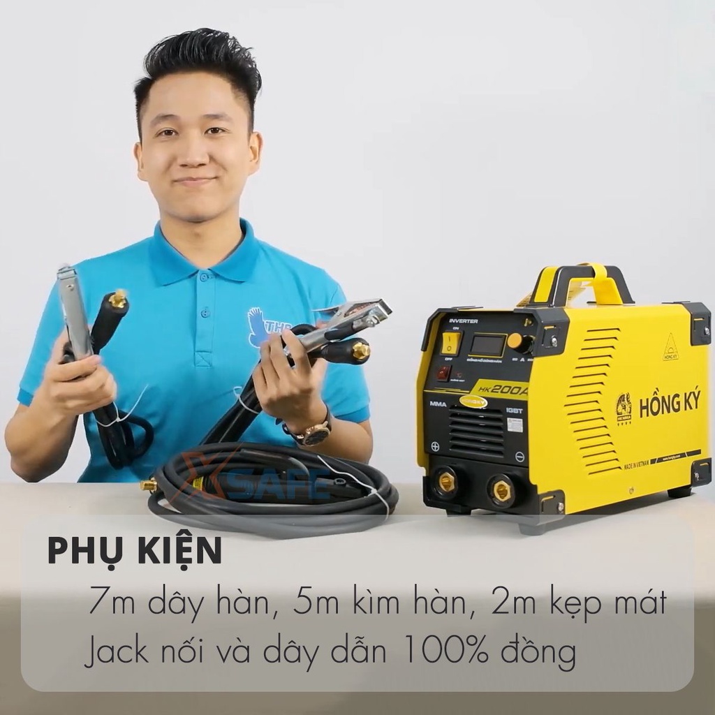 Máy hàn điện tử mini Hồng Ký HK200A 2021 công suất 10.3 KVA, công nghệ IGBT, chế độ chống giật chống quá tải, quá nhiệt