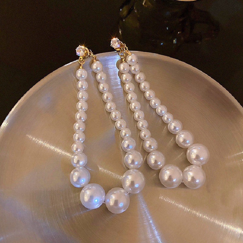 Bông Tai Mạ Bạc 925 Hình Giọt Nước Đính Ngọc Trai Phong Cách Retro Pháp