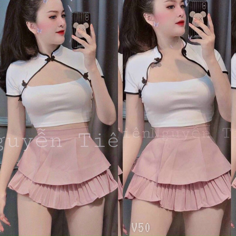 Áo croptop cổ tàu thun borip cao cấp chuẩn hàng shop - A0T