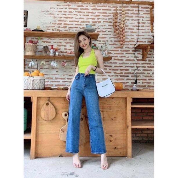 Quần Jeans Ống Suông Cạp Cao, Quần Ống Rộng 2 Khuy Túi Nắp, Quần Bò Dày Dặn Form Chuẩn Tôn Dáng