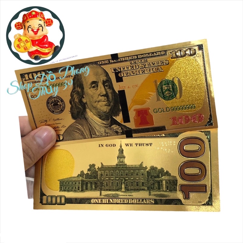 Tờ Tiền 100USD Lưu Niệm Plastic Mạ Vàng 24k Phong Thuỷ May Mắn