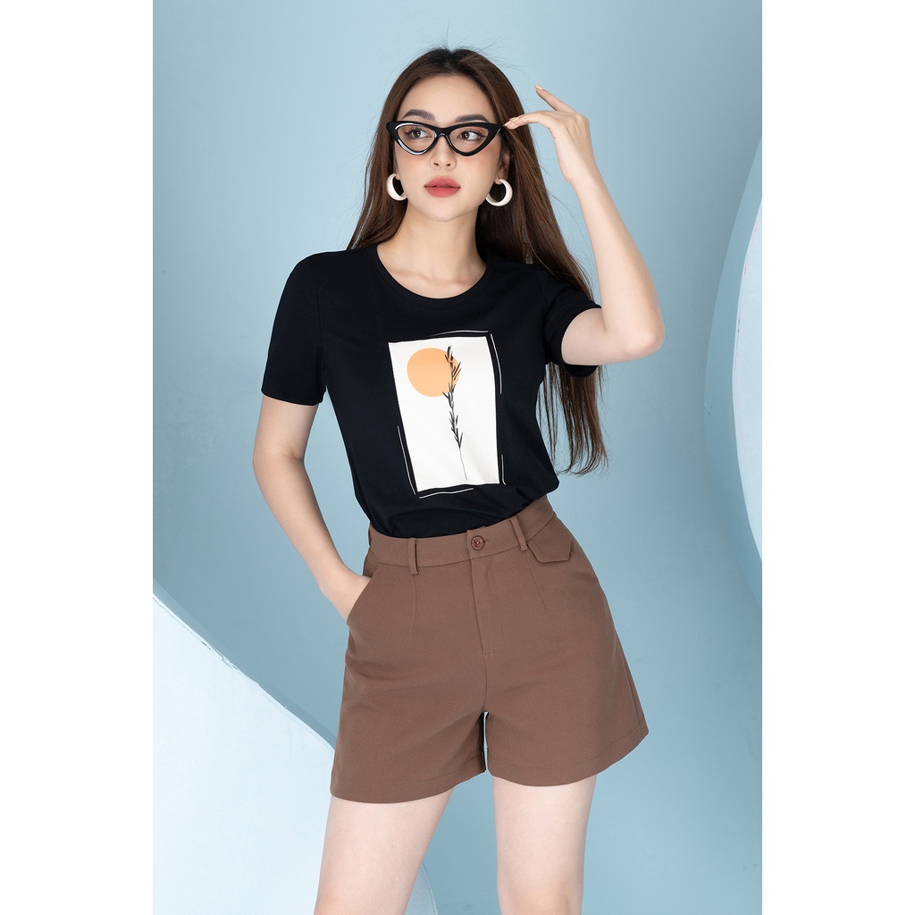Áo phông in hình mặt trời nhành cây chất liệu Cotton Compact form vừa LOZA PT302025