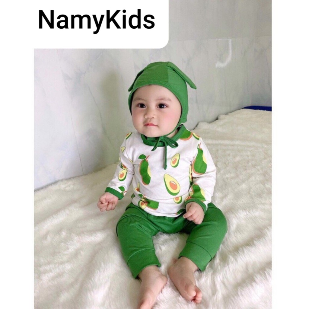 42.[HCM] Đồ bộ thu đông trẻ sơ sinh (5-15kg) tay dài quần dài, mẫu trái cây, vải Cotton thun lạnh Minky Mom chính phẩm