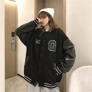 Áo khoác bomber varsity nam nữ tay da H08