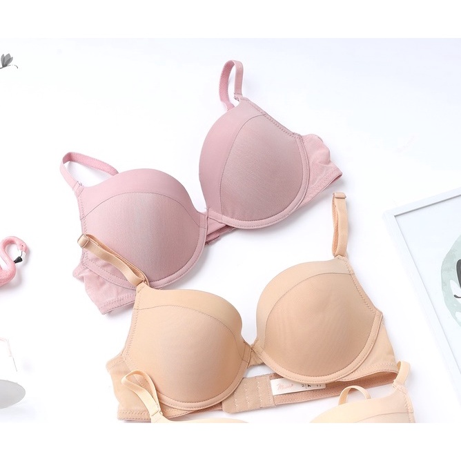 Bộ Đồ Lót Nữ Trơn Phối Lưới Có Gọng Mút Mỏng Thoải Mái Da Đậm (Mustoto MA43 MQ45)