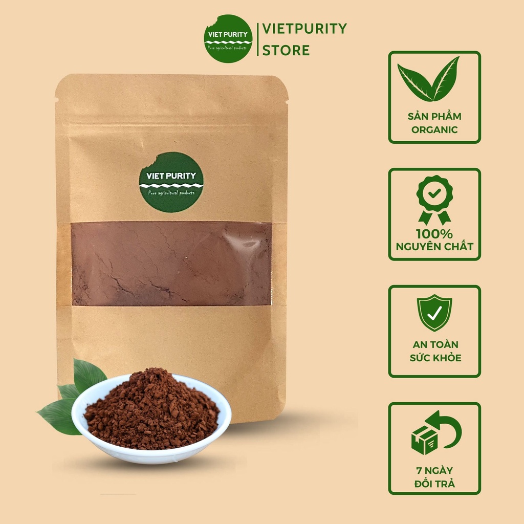 Bột cacao nguyên chất 500g Daklak không đường giảm cân Vietpurity