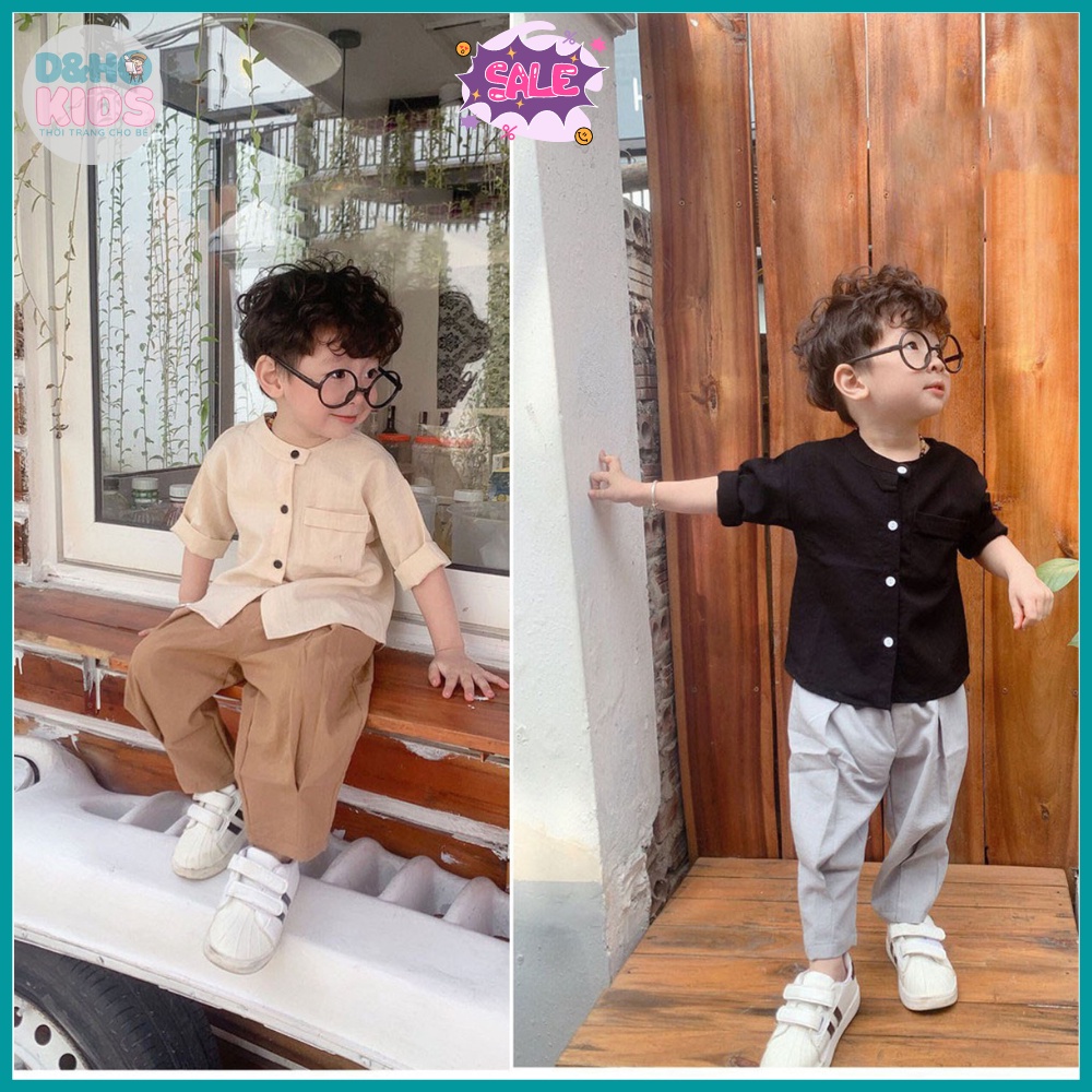 Set sơ mi đũi cho bé trai Phong cách hàn Quốc - Shop Chuyên thiết kế quần áo trẻ em - ST21-BN03