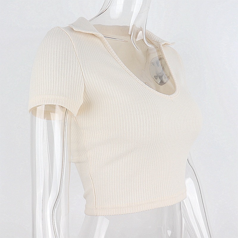 Áo thun DUNEA tay ngắn cổ chữ V khoét sâu vải nhìn thấu gợi cảm cho nữ