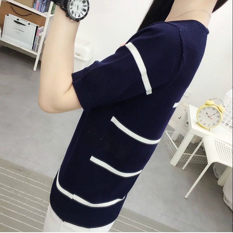 Áo Thun Tay Ngắn Họa Tiết Sọc Thiết Kế Mới Cao Cấp Thời Trang Mùa Hè Theo Phong Cách Hàn Quốc Cho Nữ