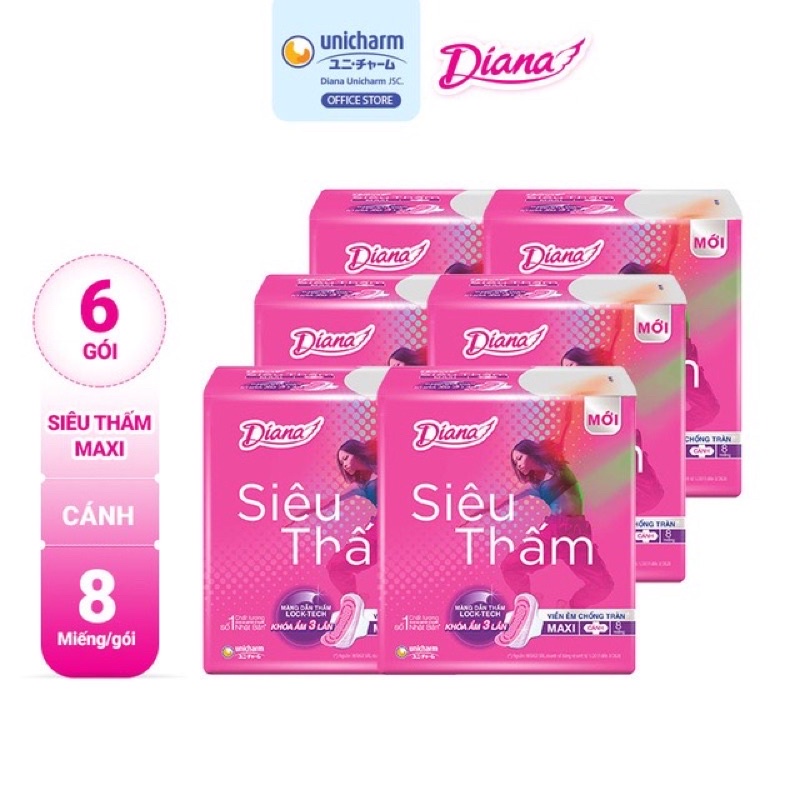 Bịch 6 Gói Băng Vệ Sinh Diana Siêu Thấm maxi Có Cánh/ không cánh