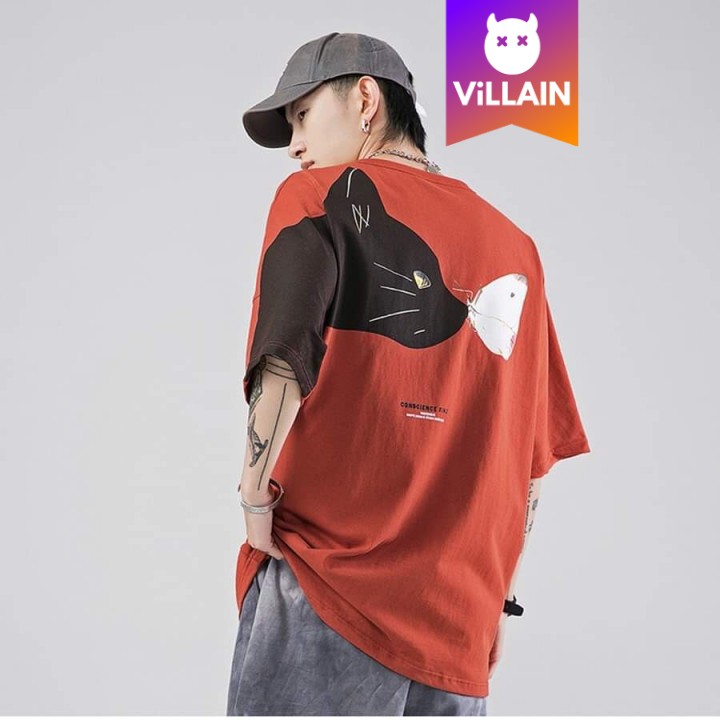 Áo Thun Nam Nữ Unisex Hình Mèo Bướm Form Rộng - Villain