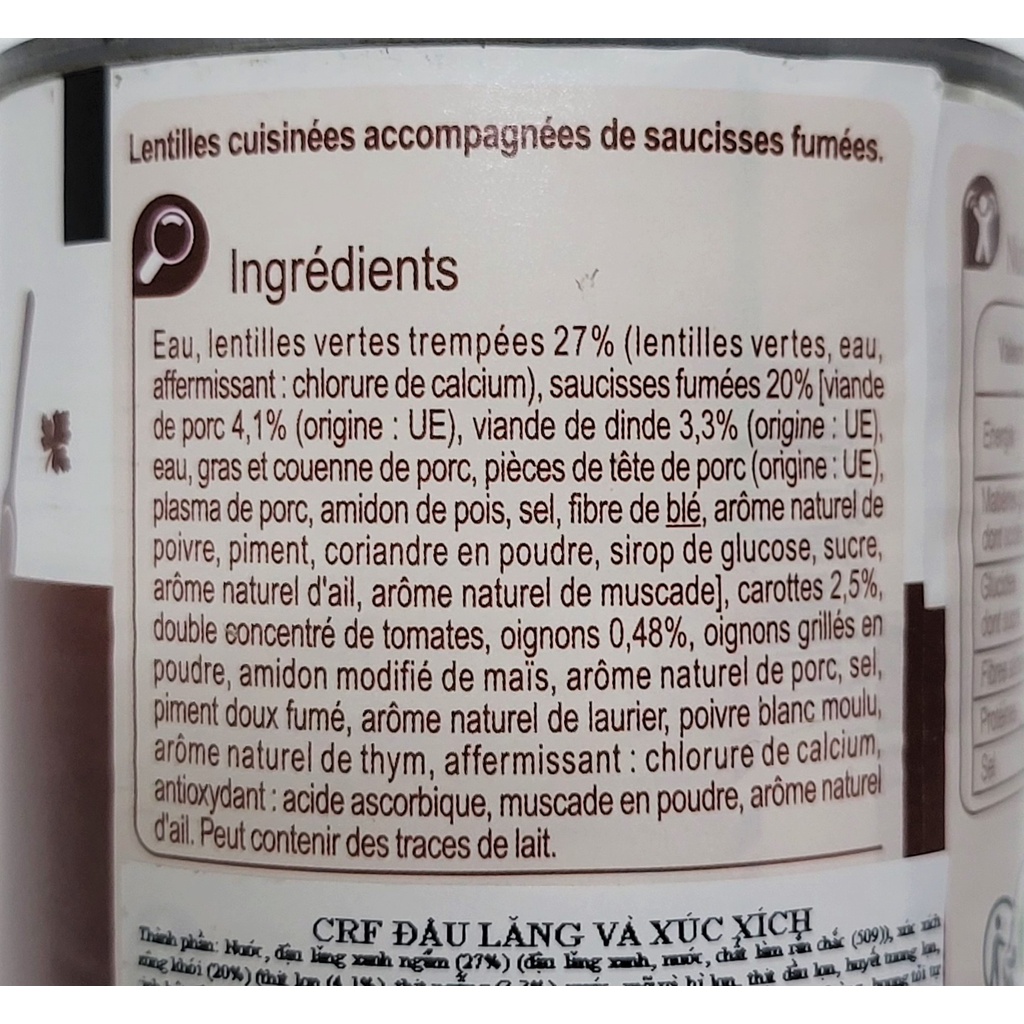 [Hộp 420g] ĐẬU LĂNG HẦM XÚC XÍCH ĐÓNG HỘP Classic [France] CARREFOUR Sausage Stewed Lentils (atp)