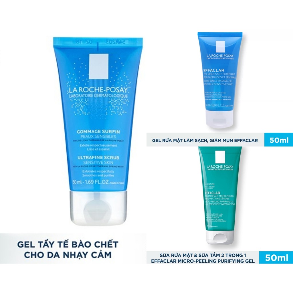 Bộ 3 sản phẩm (2 Gel rửa mặt 50 ml + 1 Gel làm sạch tế bào chết 50 ml) La Roche-Posay nhiều loại