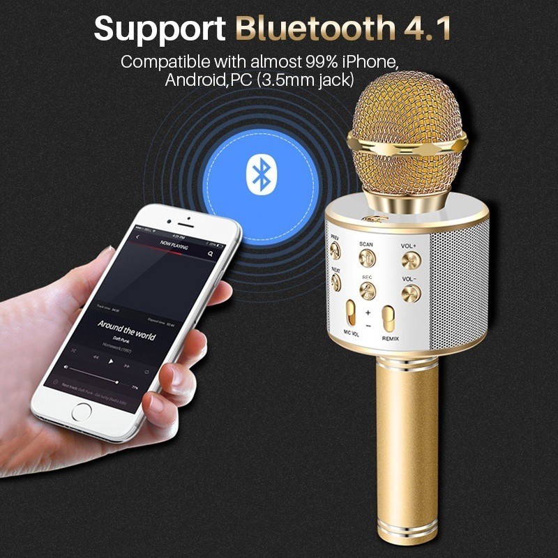 Micro tích hợp loa bluetooth không dây cầm tay hát karaoke ktv