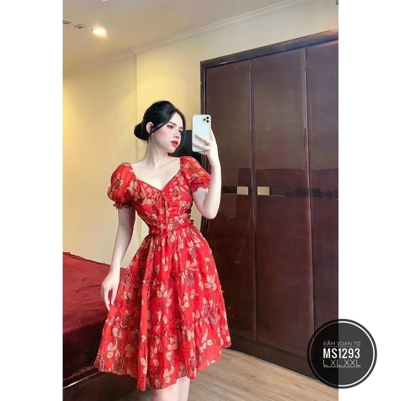 đầm hoa đỏ nhấn ngực bigsize 55kg-90kg🧧🧧
