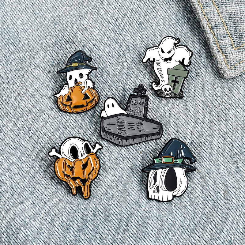 Ghim cài áo MISS ZOE hình bóng ma quả bí ngô hoạt hình dễ thương phong cách Halloween