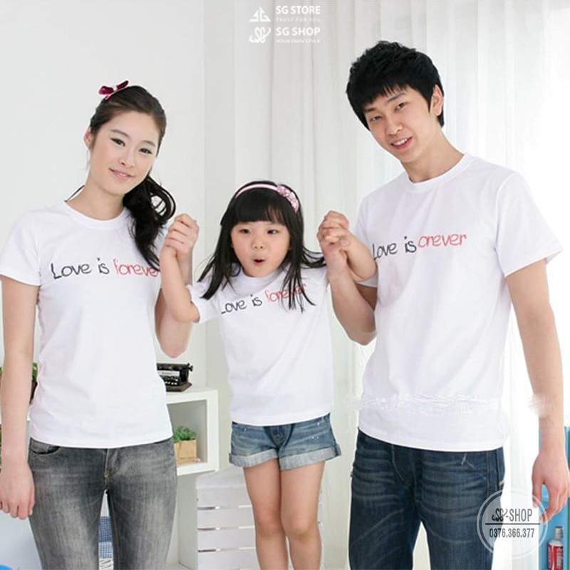 Áo thun gia đình mẫu Love is forever màu trắng thun dày dặn GD279T DONGPHUCSG