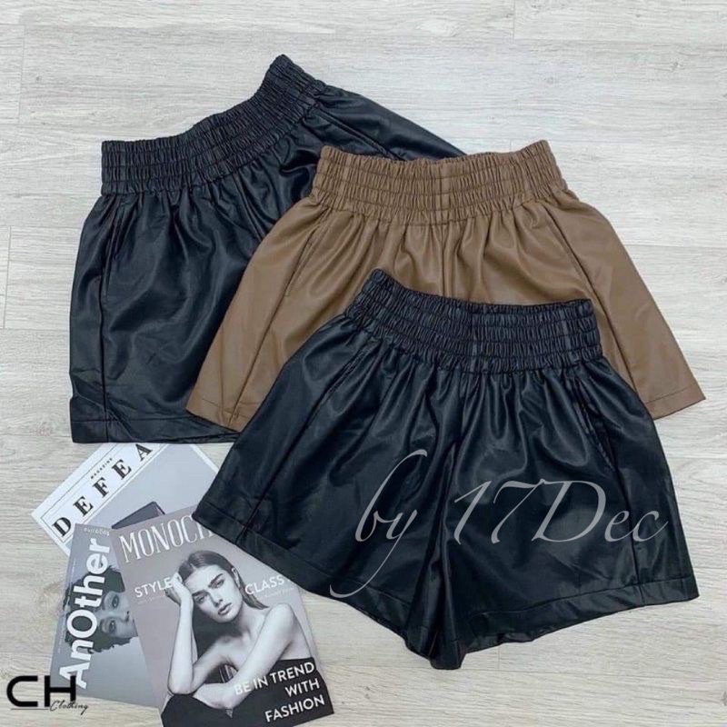 Quần short da cạp chun C24, quần short Quảng Châu thời trang cho nữa mặc 4 mùa