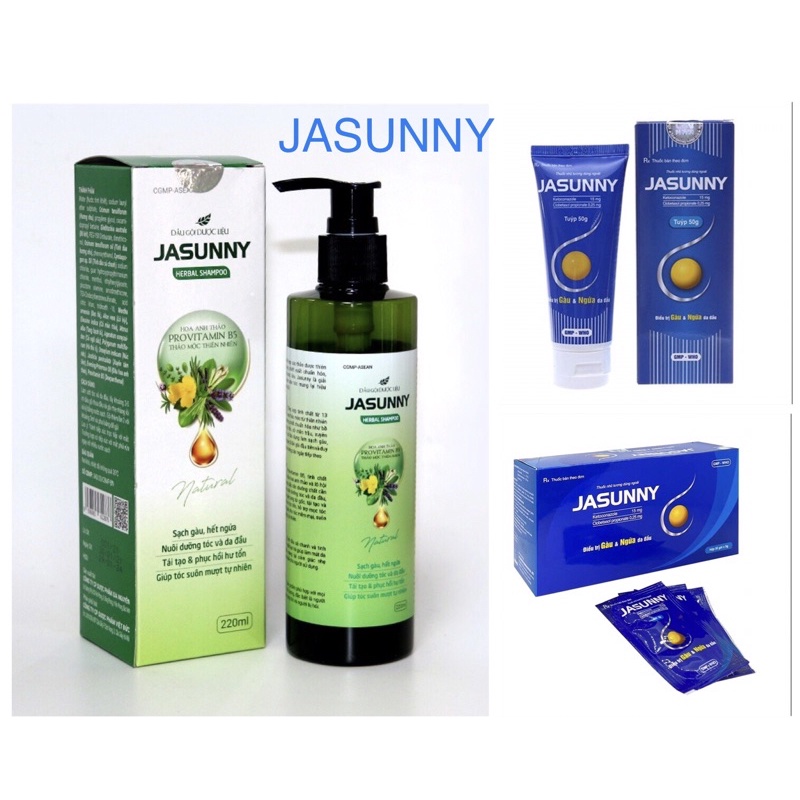 Dầu gội Thảo dược JASUNNY ( mẫu mới) (220ml, 50g, 50 gói ) ( làm sạch da đầu, hết gàu, hết ngứa )