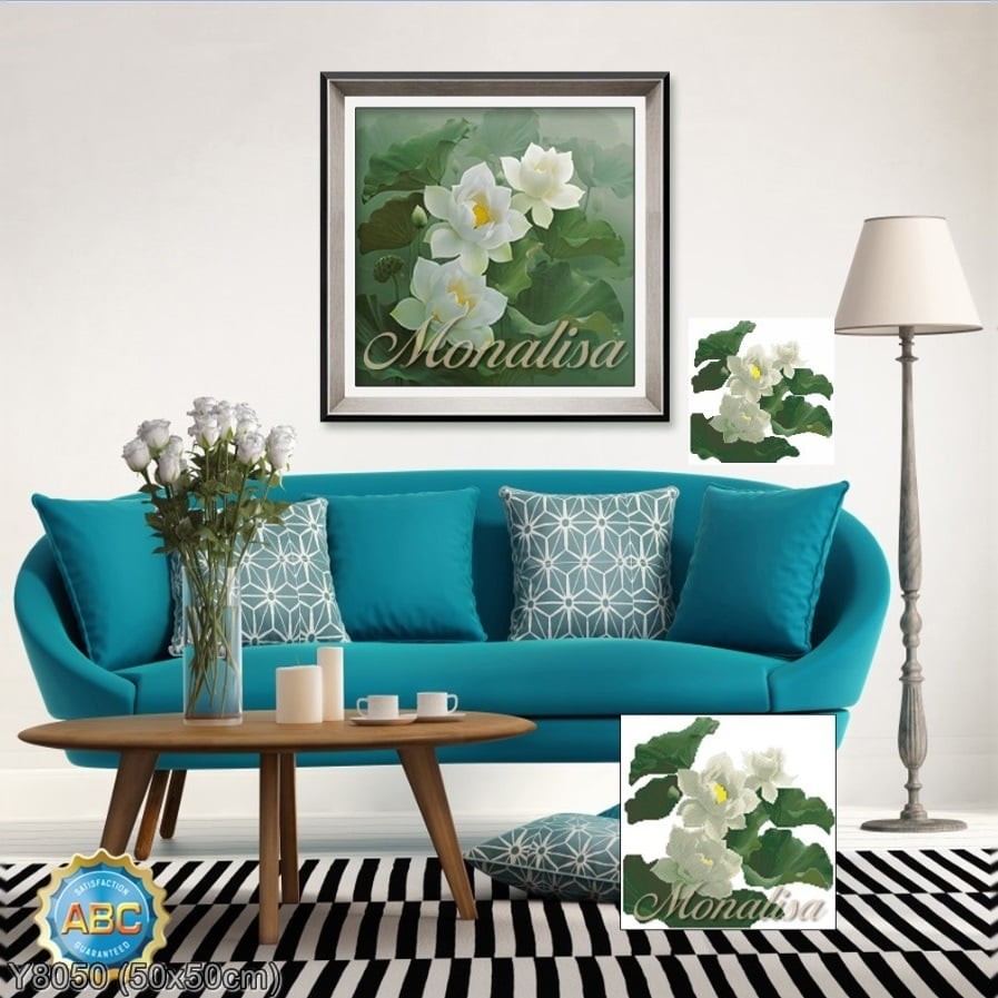 Tranh đính đá Hoa sen trắng (Y8050) 💥 kích thước 50*50 cm 📌
