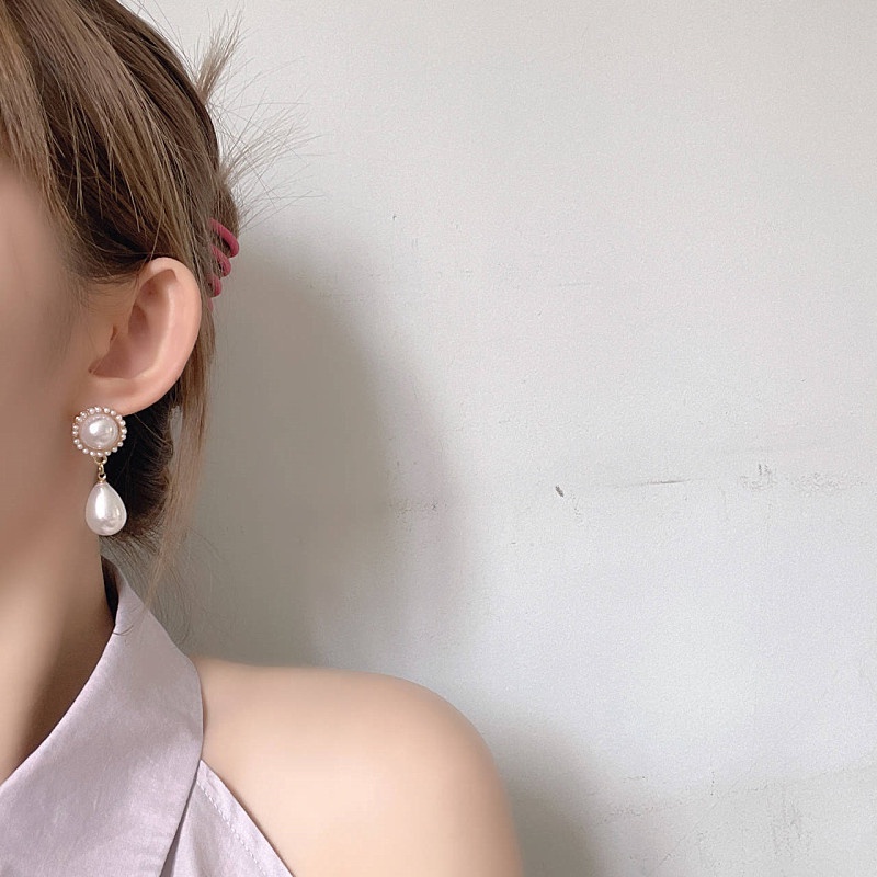 Bông Tai Mạ Bạc 925 Đính Ngọc Trai Giọt Nước Phong Cách Retro Thời Trang