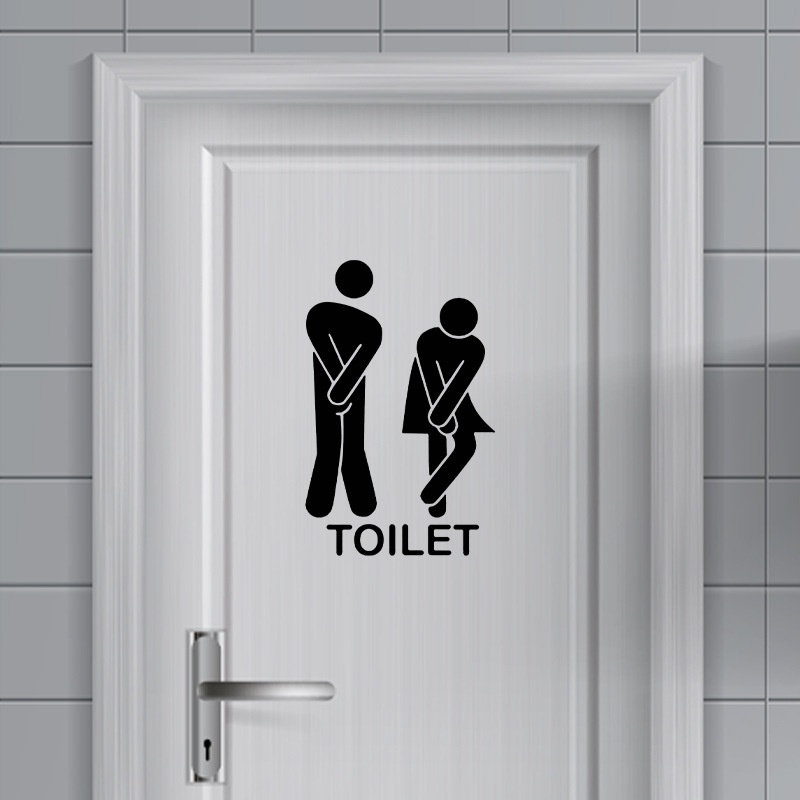 1 Nhãn Dán Trang Trí Cửa Phòng Vệ Sinh Họa Tiết Logo Màu Đen Vui Nhộn